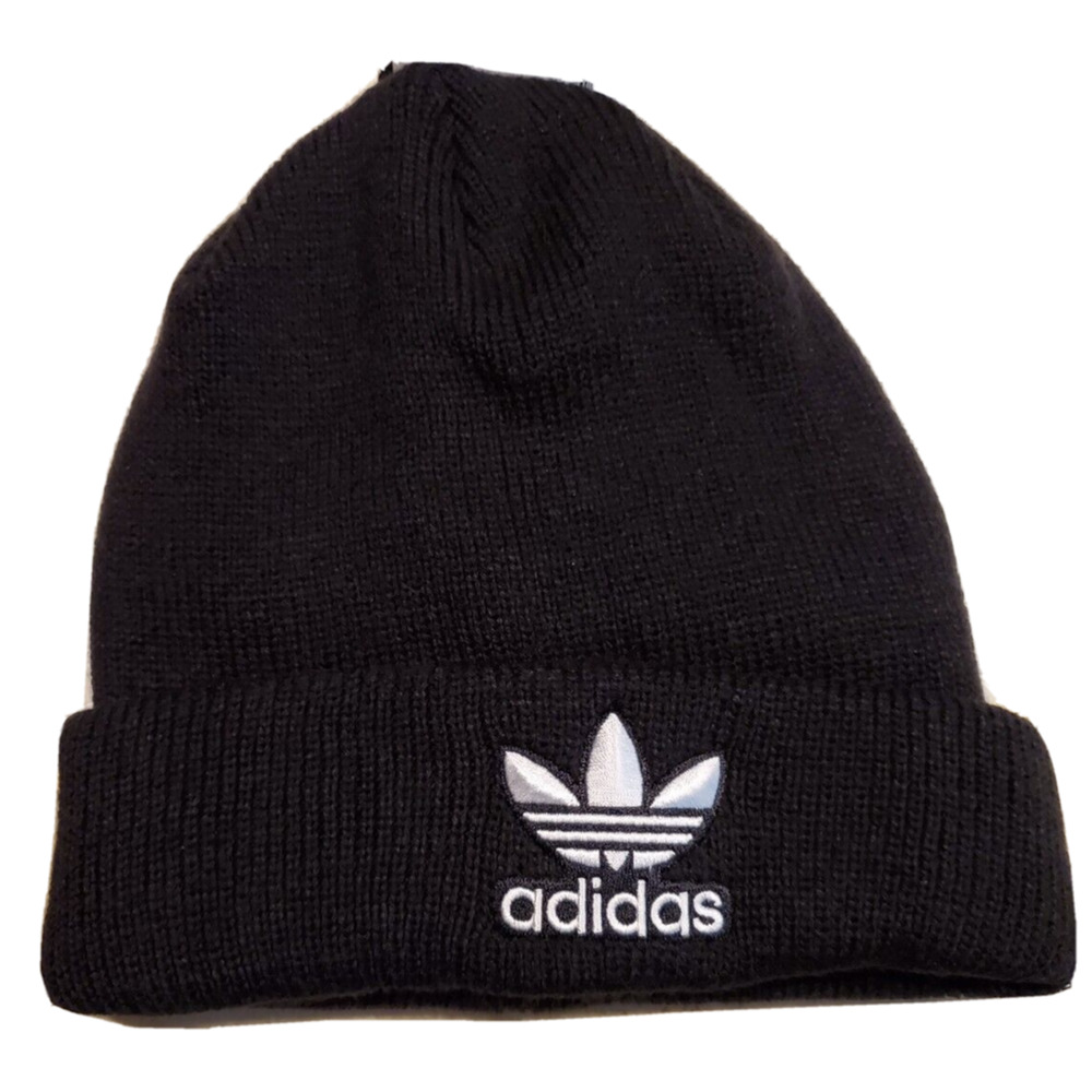 adidas U ORIGINALS TREFOIL BEANIE BLACK WHITE KNIT OSFA NWT 1774-77